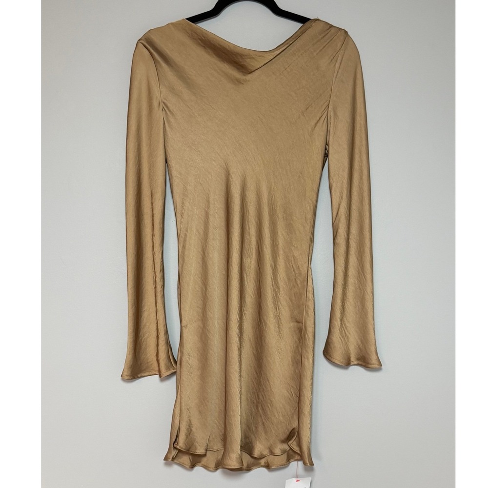 Topshop Gold Satin Cowl Back Mini Long Sleeve US 8 NWT Homecoming Holiday Party